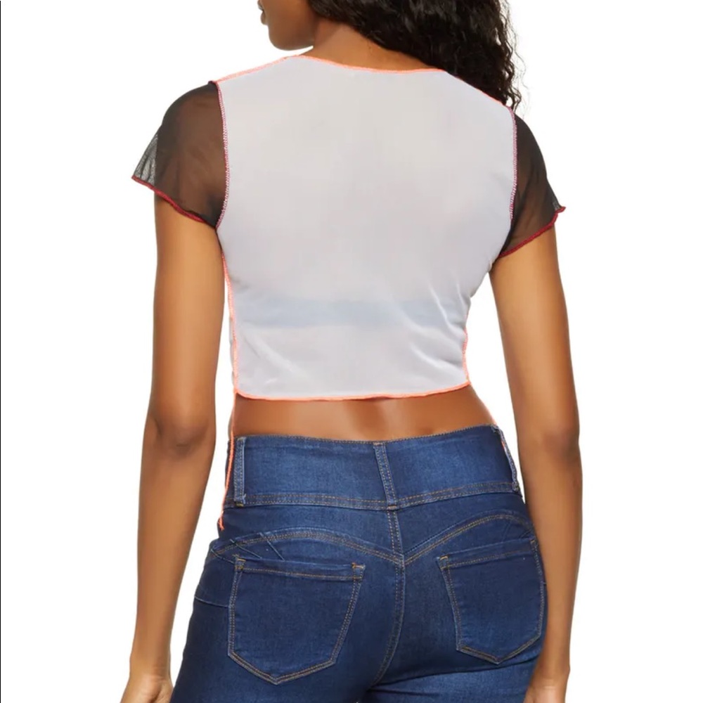 BNWT Color Block Mesh Crop Top - Wht-blk - Picture 2 of 4